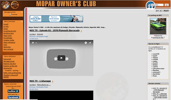 Capture du look du site du Mopar Owner's Club en 2014